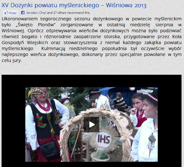 XV Dożynki powiatu myślenickiego – Wiśniowa 2013 - Myślenice iTV Telewizja Powiatowa